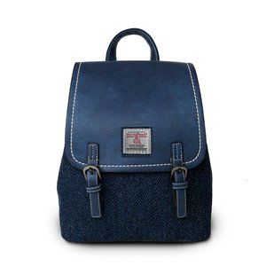 New Genuine Harris Tweed Backpack Purse Bag Navy Blue Herringbone (Scotland)
